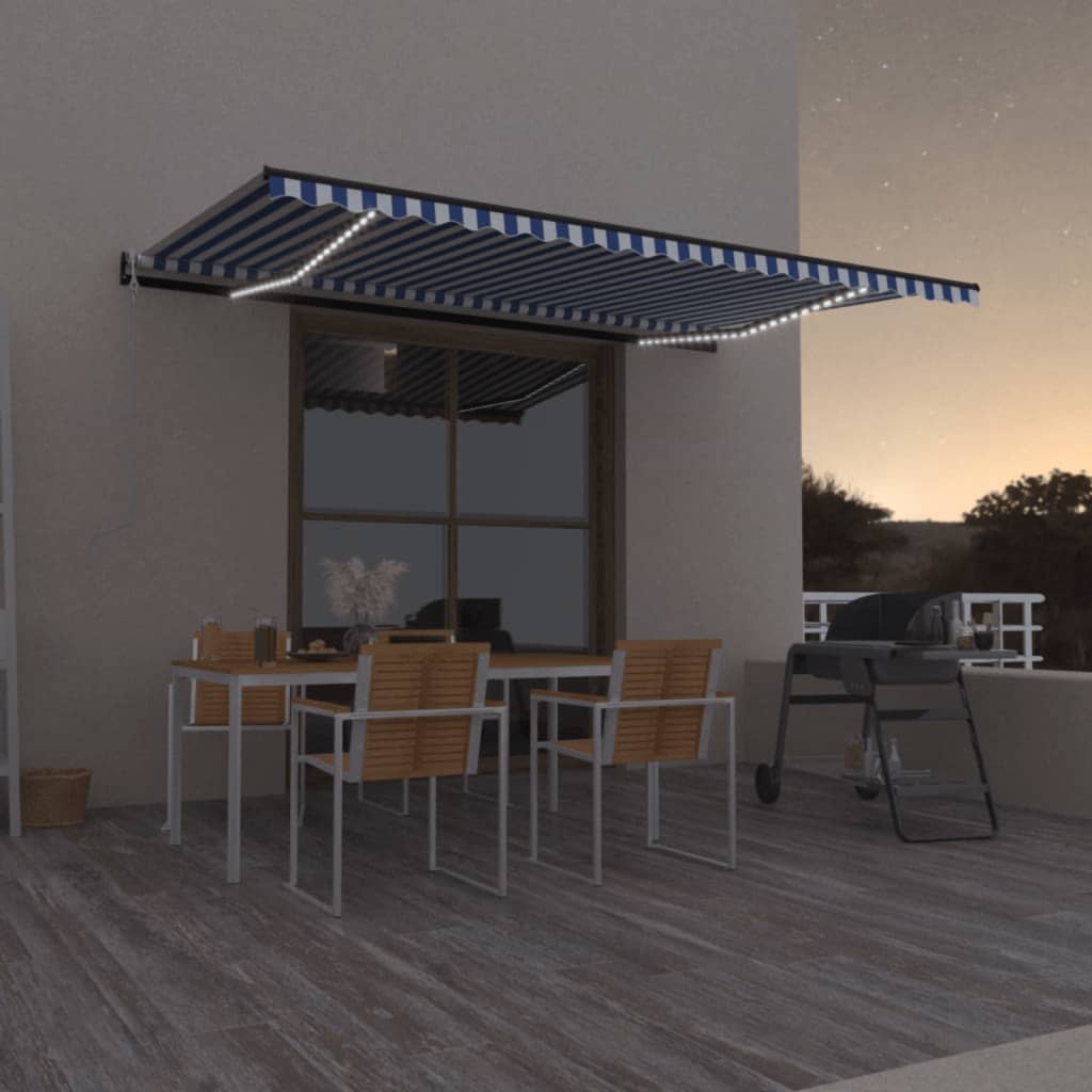 Toldo Automático Led Sensor De Viento Azul Y Blanco 500x300 Cm_1