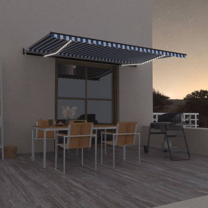 Toldo Automático Led Sensor De Viento Azul Y Blanco 500x300 Cm_1