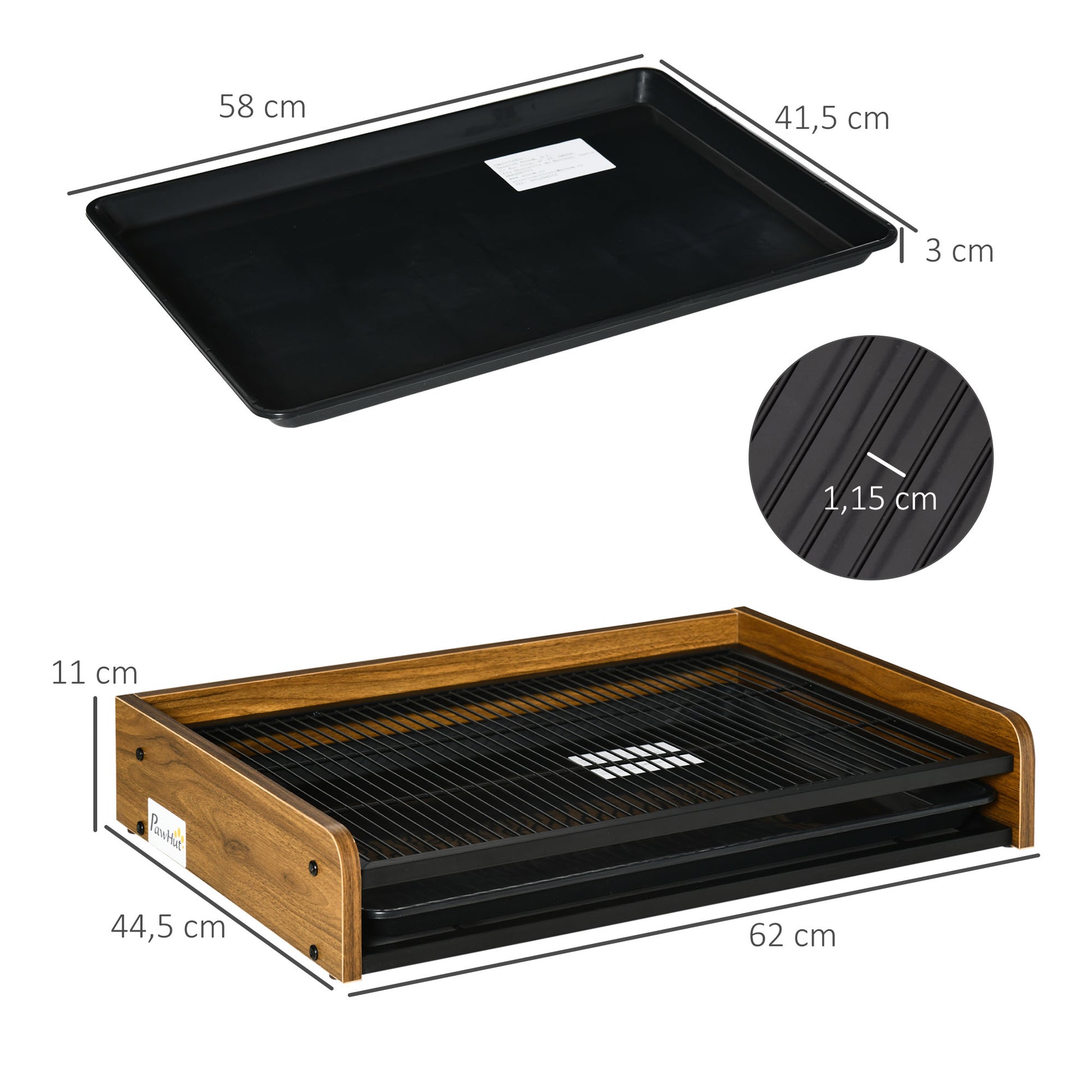 Pawhut Inodoro Perros Acero Madera Con Rejilla Y Bandeja Extraíble 62x44,5x11 Cm_2