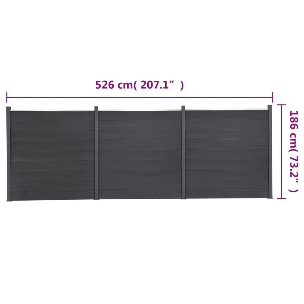 Juego De Paneles De Valla Wpc Gris 526x186 Cm / Vetonek_3