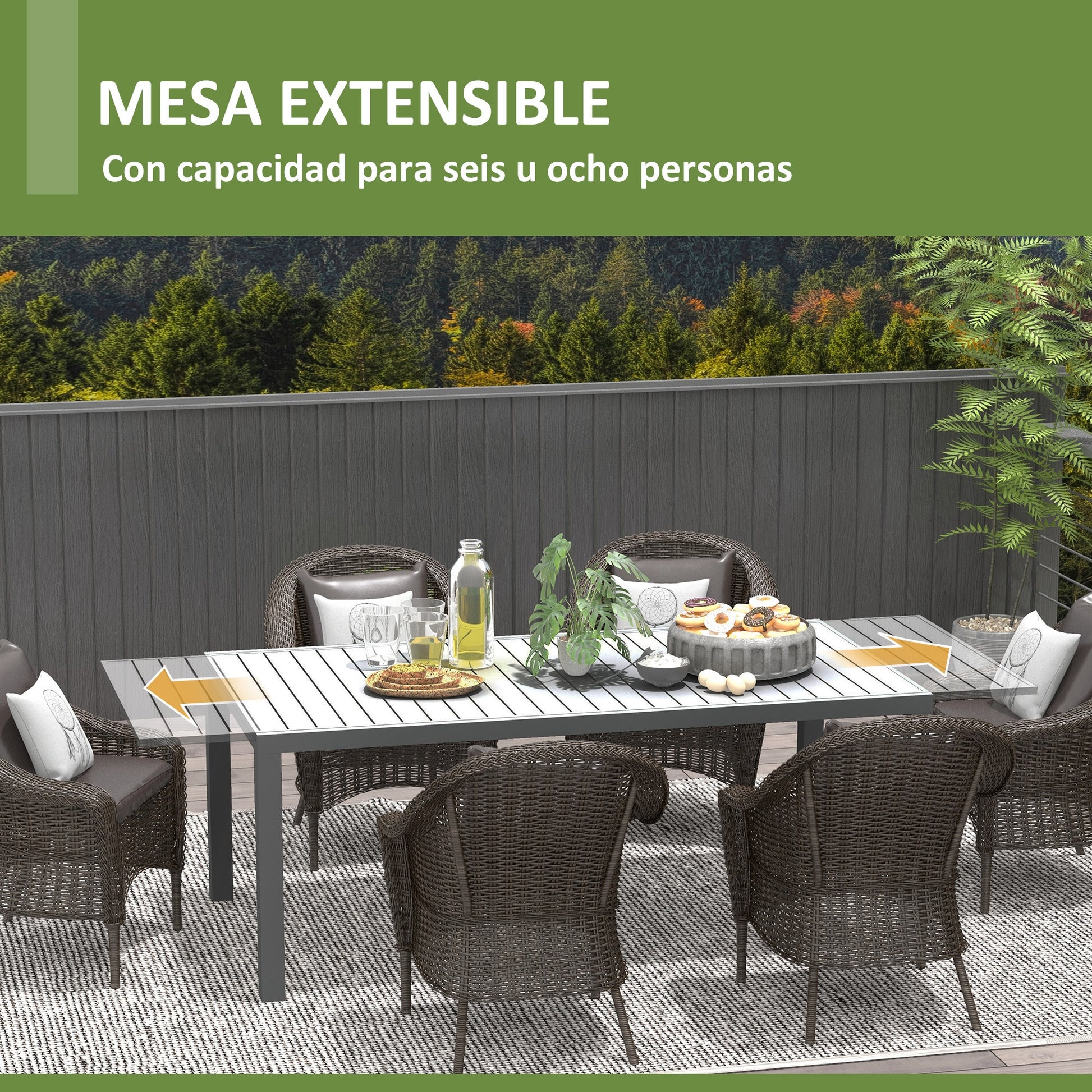 Outsunny Mesa De Jardín Extensible Con Marco De Aluminio 180/240x94x73 Cm Gris_3