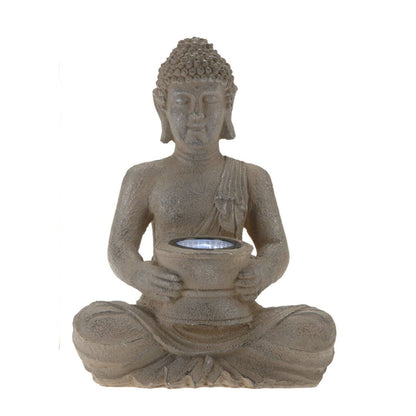 Luz Solar De Buda Polystone Plata Oxidada 21x14x28cm_0