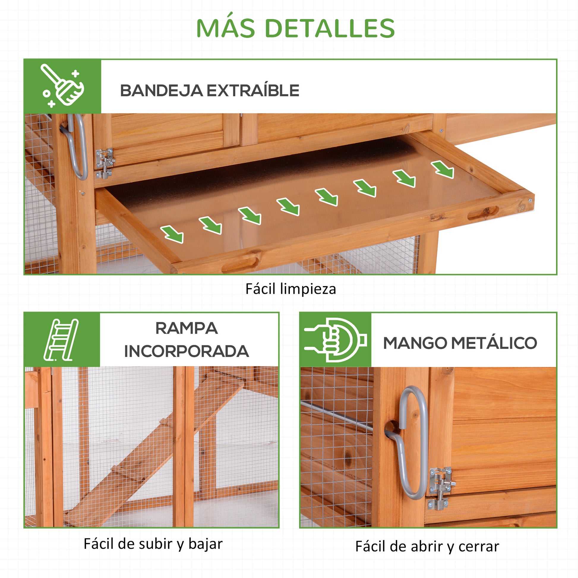 Pawhut Gallinero Exterior Madera Corredor Techo Abatible Y 2 Ruedas Rampa_3