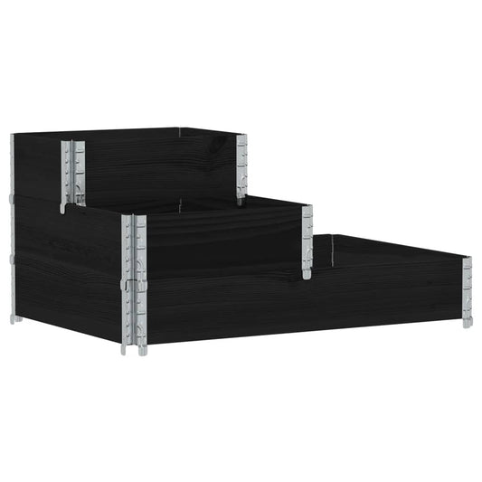 Arriate Elevado De 3 Niveles Madera Maciza Pino Negro 120x80 Cm_0