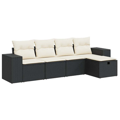 Set De Muebles De Jardín 5 Pzas Y Cojines Ratán Sintético Negro / Vetonek_5