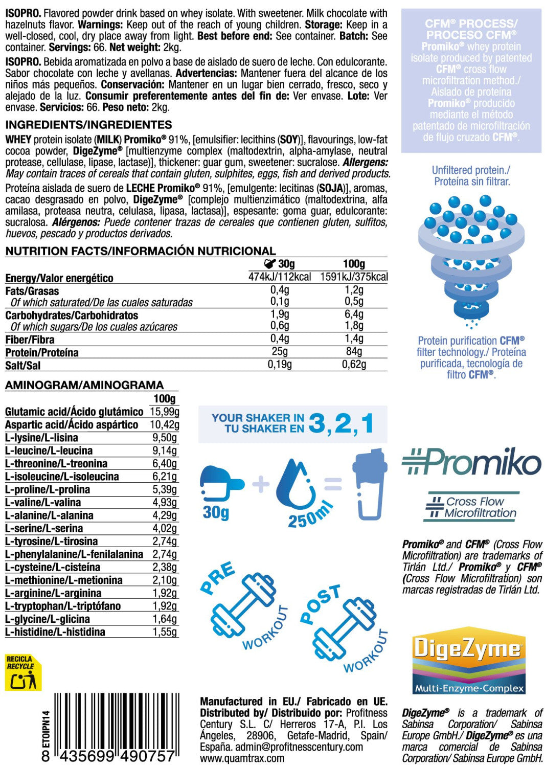Isopro Cfm - 2kg - Crema De Chocolate Y Avellanas - Proteína De Aislado De Suero Isolate - Quamtrax_5