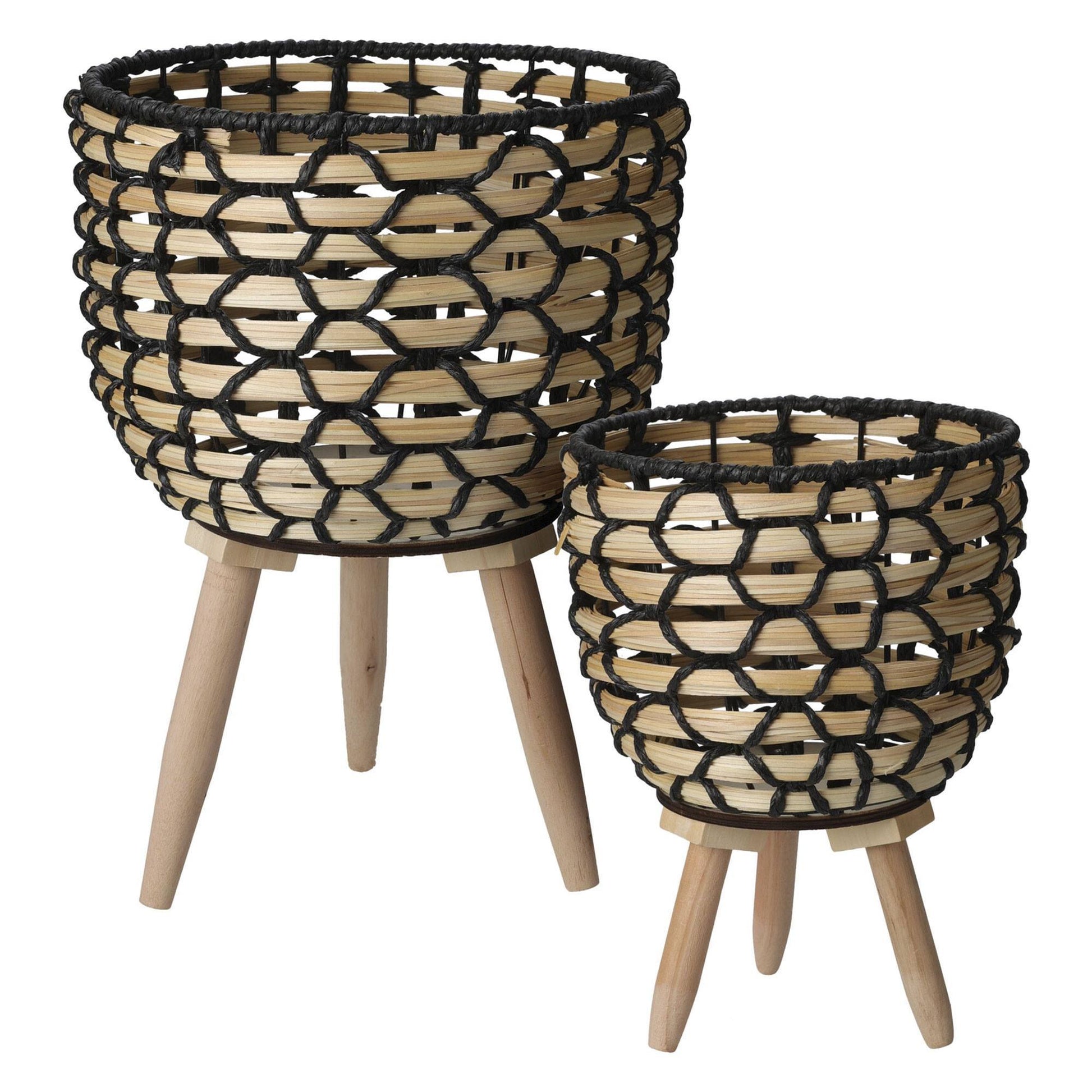 Well Home Juego De 2 Maceteros En Madera Color Negro Ø22ø27cm_0