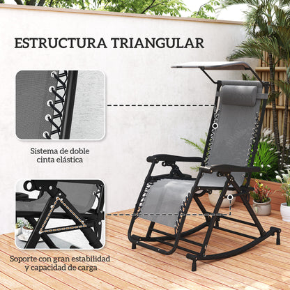 Outsunny Silla Mecedora De Jardín Plegable Con Techo Reposacabezas Extraíble_5