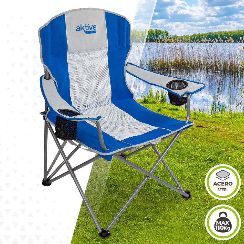 Silla Plegable Camping Xl Con Asa Y Posavasos Aktive_1