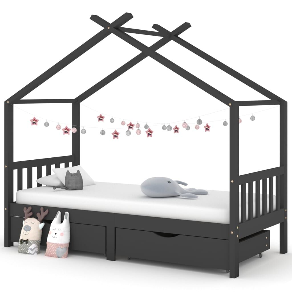 Vidaxl Estructura De Cama Infantil Y Cajones Madera Pino Gris 90x200cm_1