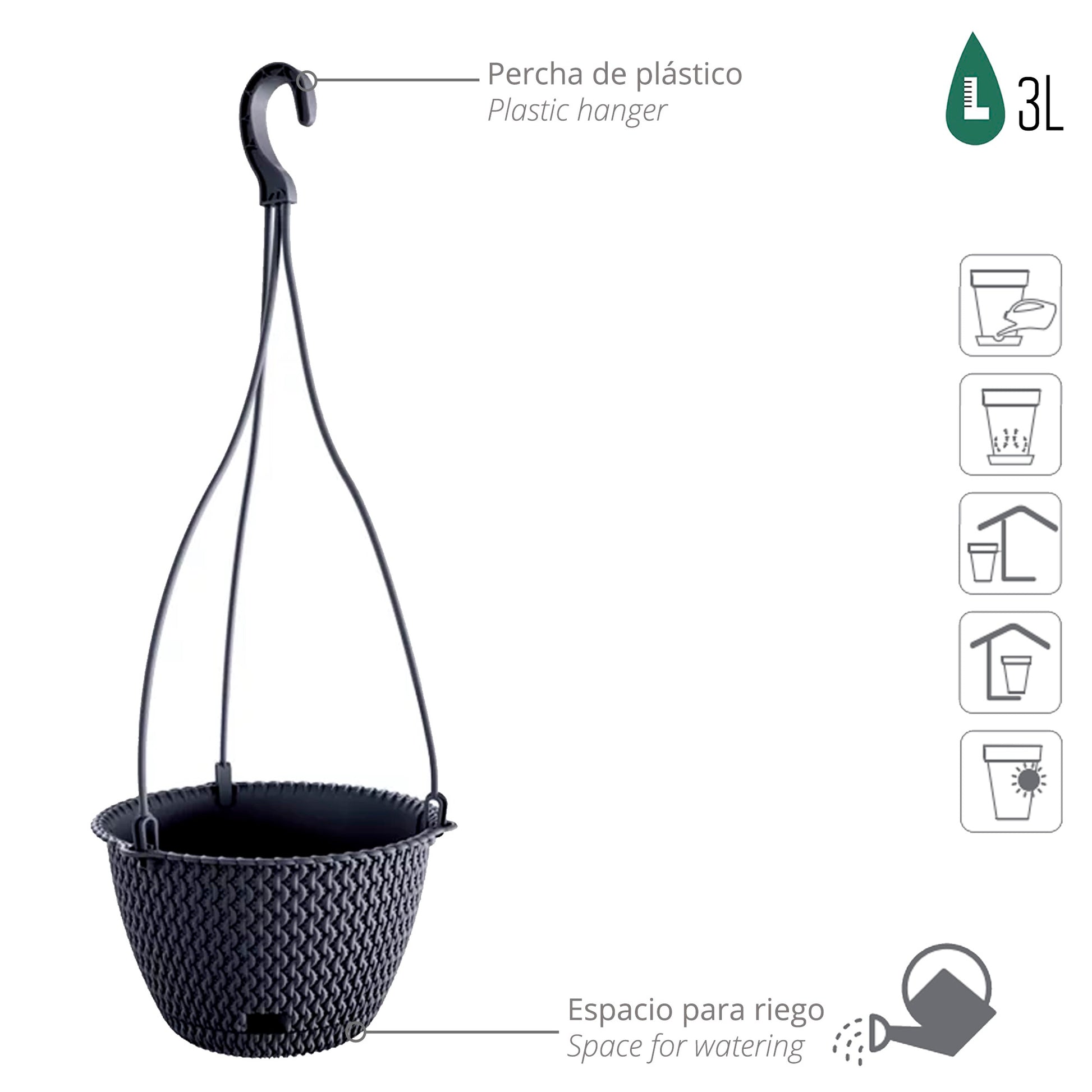 Macetero Colgante Splofy Round W 3l., Dimensiones (mm) 230x230x145, Color Antracita_2