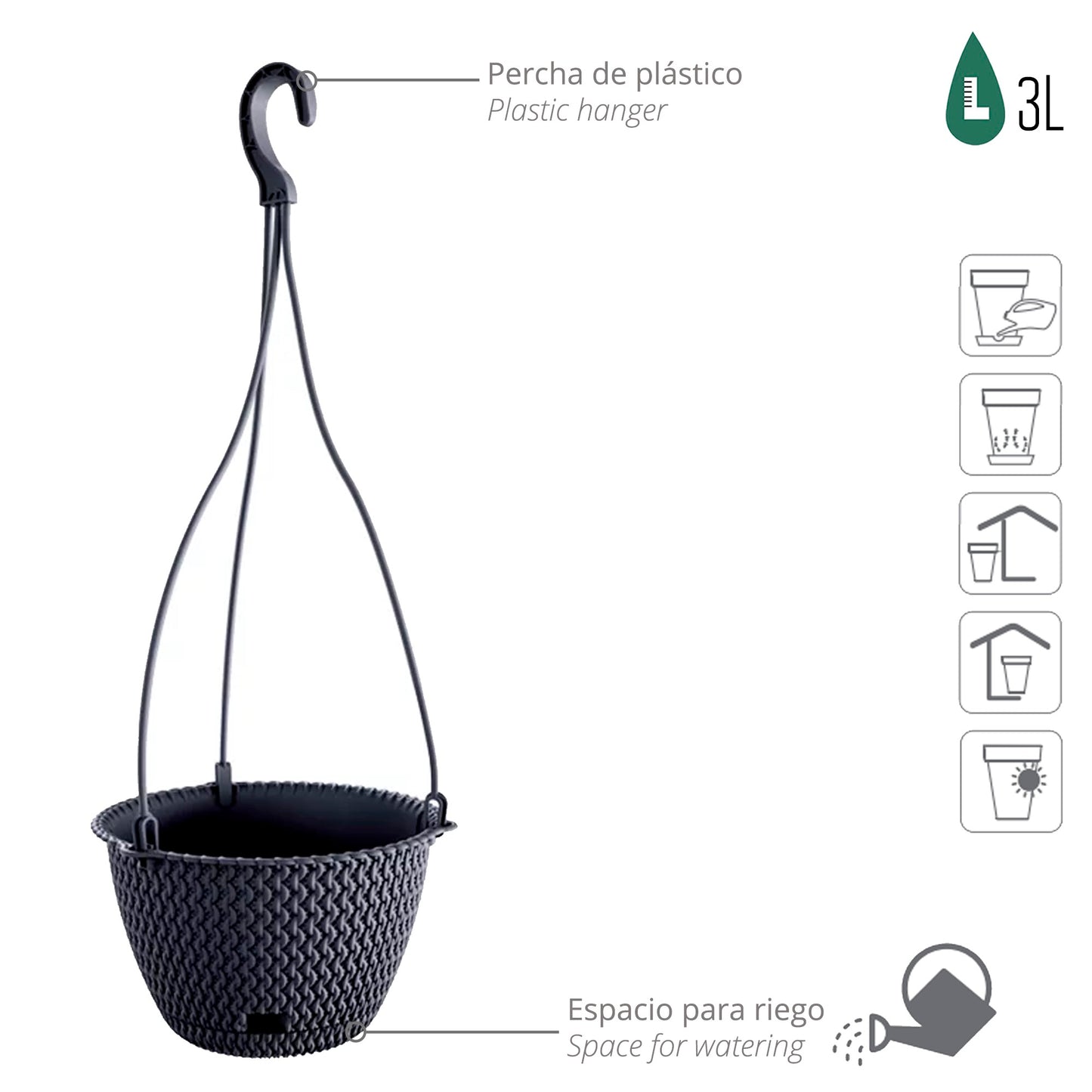 Macetero Colgante Splofy Round W 3l., Dimensiones (mm) 230x230x145, Color Antracita_2