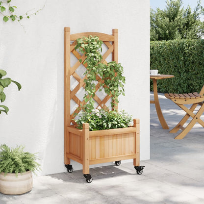 Jardinera Con Enrejado Y Ruedas Madera Maciza De Abeto Marrón_2