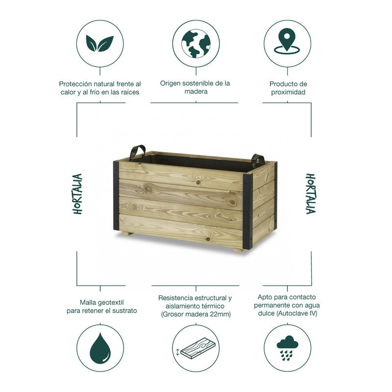 Jardinera De Madera Con Refuerzo De Aluminio 80x40x40 Cm Ghio Al Hortalia_4