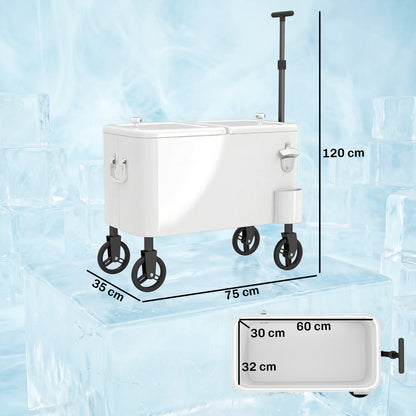 Outsunny Carrito Nevera De 56l Con Ruedas Mango Ajustable Abrebotellas Blanco_2