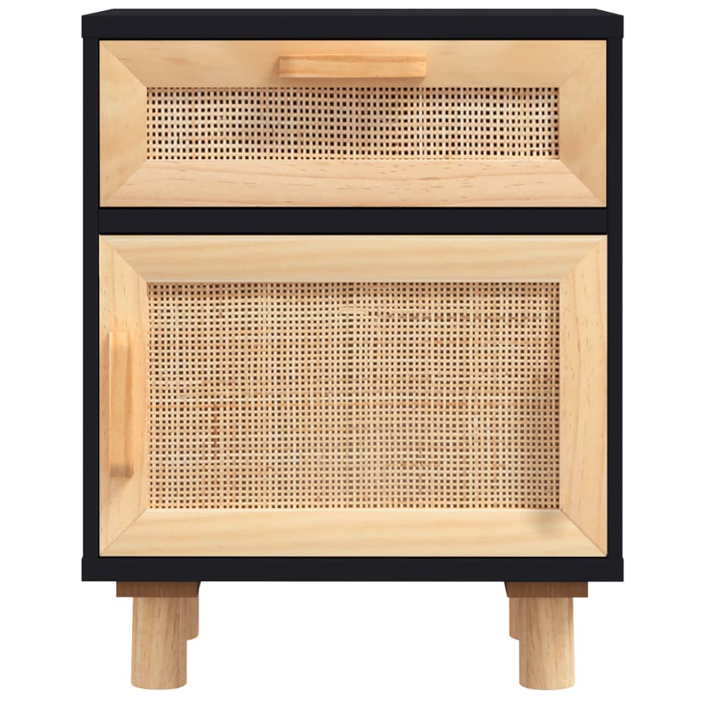 Mesitas De Noche 2 Uds Madera Maciza Pino Negro Ratán Natural_3
