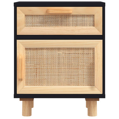 Mesitas De Noche 2 Uds Madera Maciza Pino Negro Ratán Natural_3