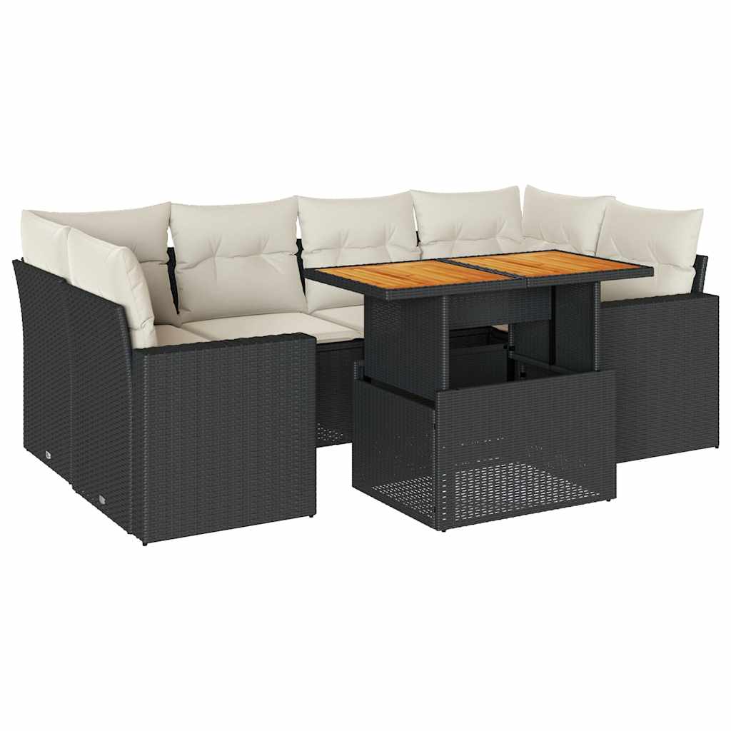 Set De Sofás De Jardín 7 Pzas Con Cojines Ratán Sintético Negro / Vetonek_4