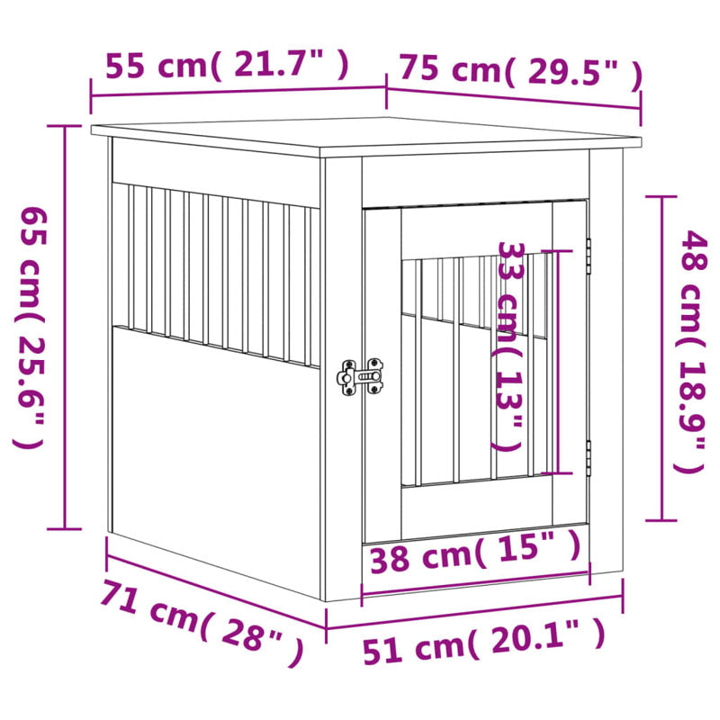 Jaula Para Perros En Mueble Estilo Roble Ahumado 55x75x65 Cm Material De Madera_2