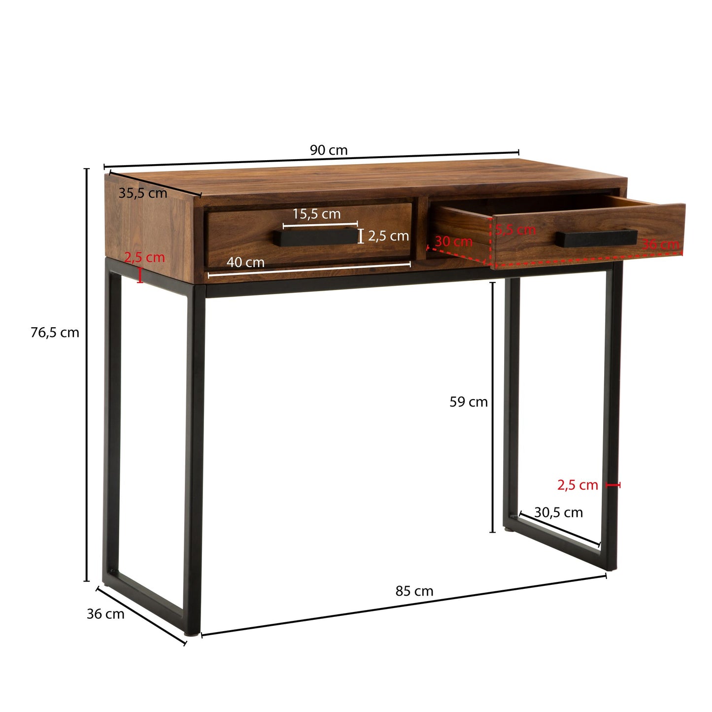 Consola Sheesham Madera / Metal De 90x76x36 Cm_3