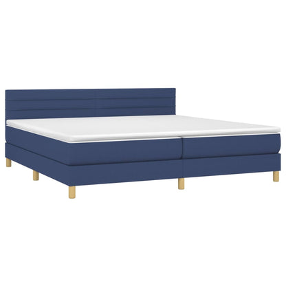 Cama Box Spring Con Colchón Y Led Tela Azul 200x200 Cm / Vetonek_4