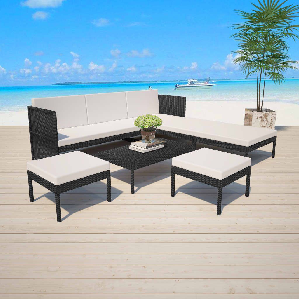 Vidaxl Set Muebles De Jardín 6 Piezas Y Cojines Ratán Sintético Negro_1