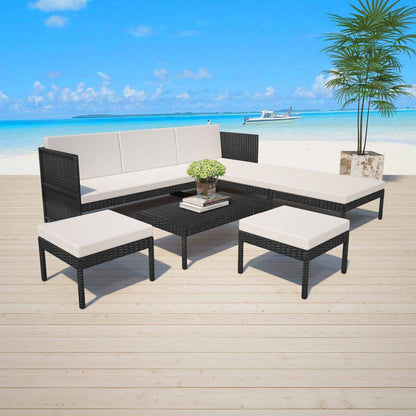 Vidaxl Set Muebles De Jardín 6 Piezas Y Cojines Ratán Sintético Negro_1
