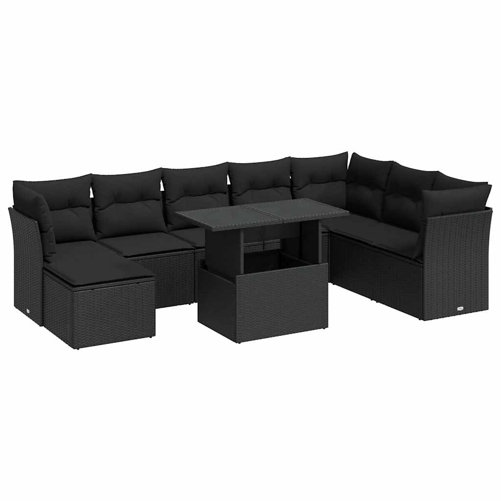 Set De Sofás De Jardín Con Cojines 9 Pzas Ratán Sintético Negro / Vetonek_2
