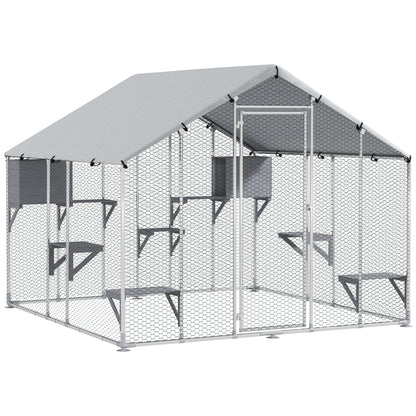 Pawhut Jaula Grande Para Gatos Exterior Con 2 Casitas 240x193x195 Cm Plata_0
