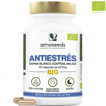 Complejo Antiestrés Bio, Espino Blanco, Azafrán, Melisa | 90 Cápsulas_0