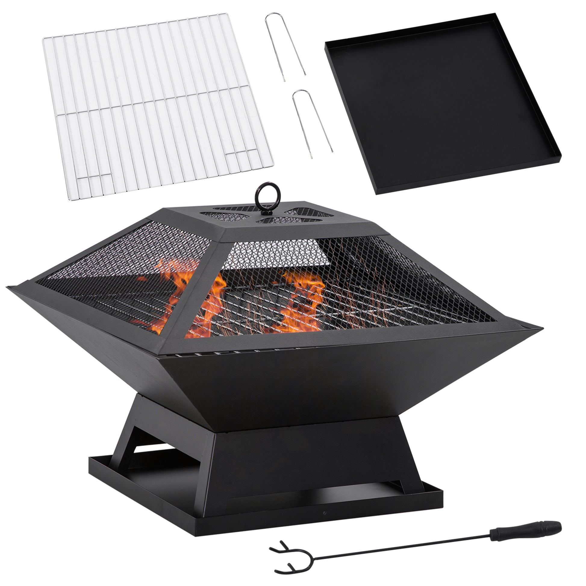 Outsunny Brasero Exterior De Acero Con Protector De Chispas 45x45x34 Cm Negro_0