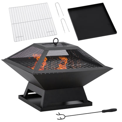 Outsunny Brasero Exterior De Acero Con Protector De Chispas 45x45x34 Cm Negro_0