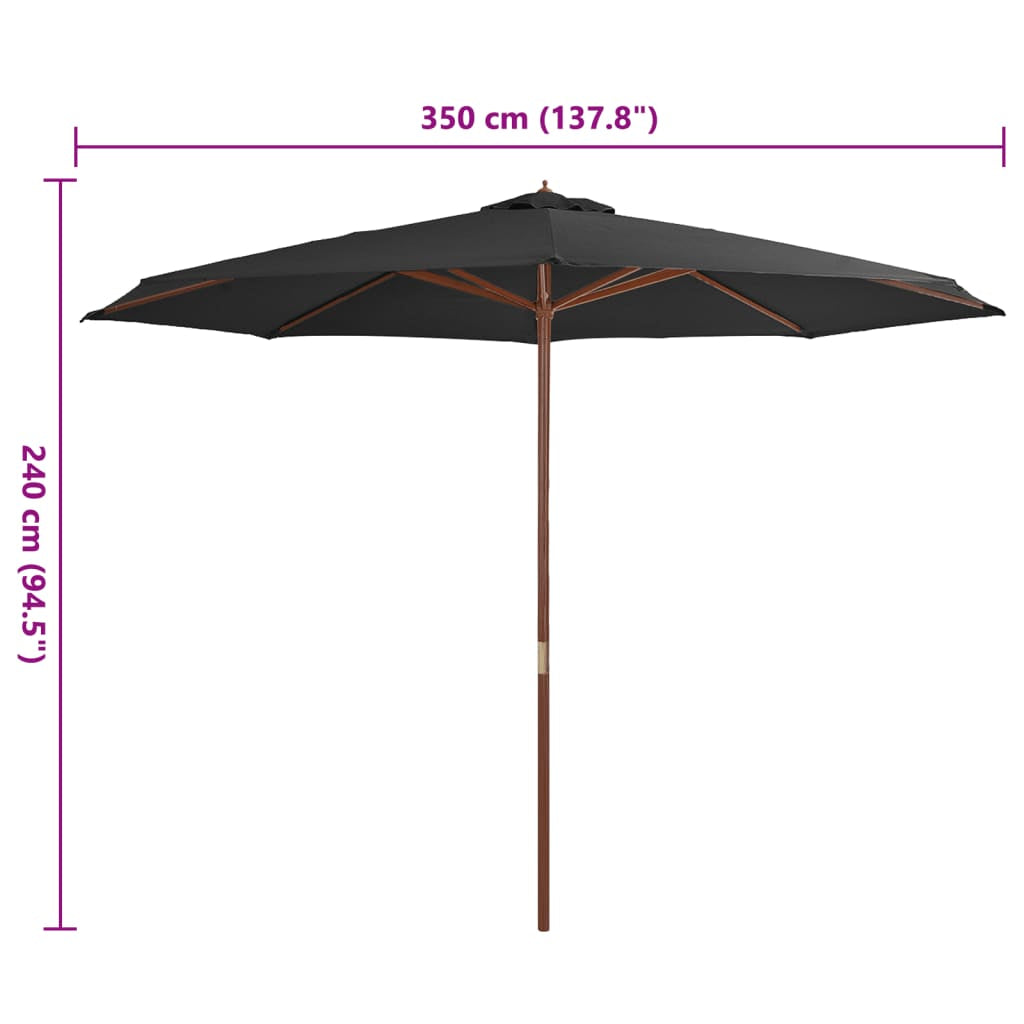 Vidaxl Sombrilla De Jardín Con Palo De Madera 350 Cm Gris Antracita_2