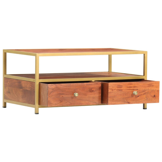 Mesa De Centro De Madera Maciza De Acacia 90x50x40 Cm_0