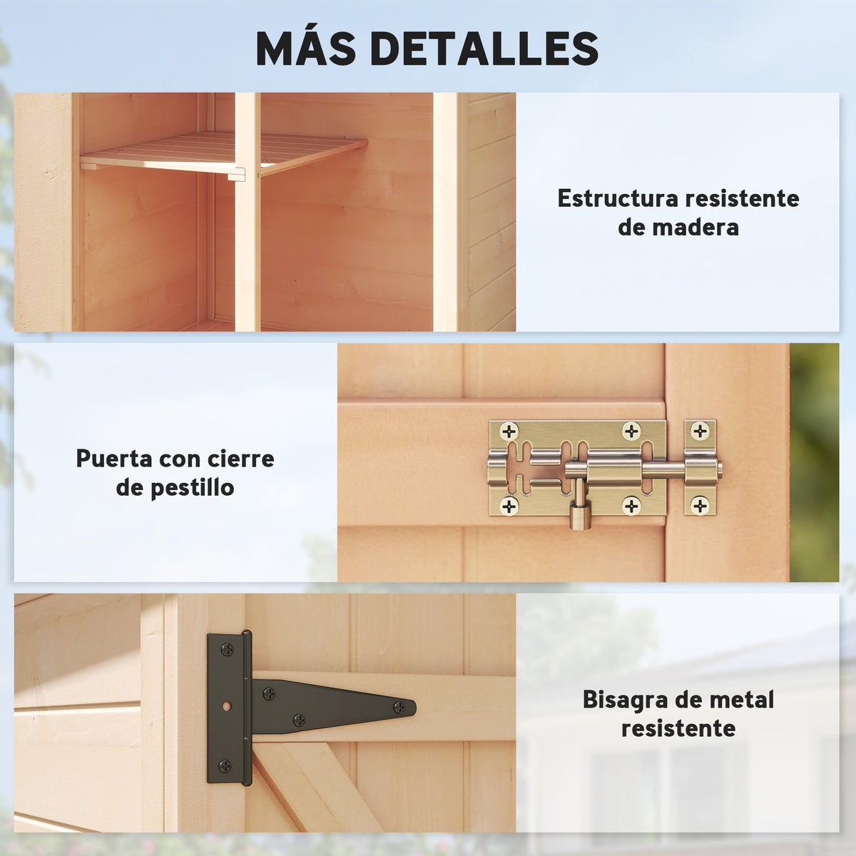 Caseta De Madera Para Jardín Outsunny Madera Natural 75x56x115cm_5