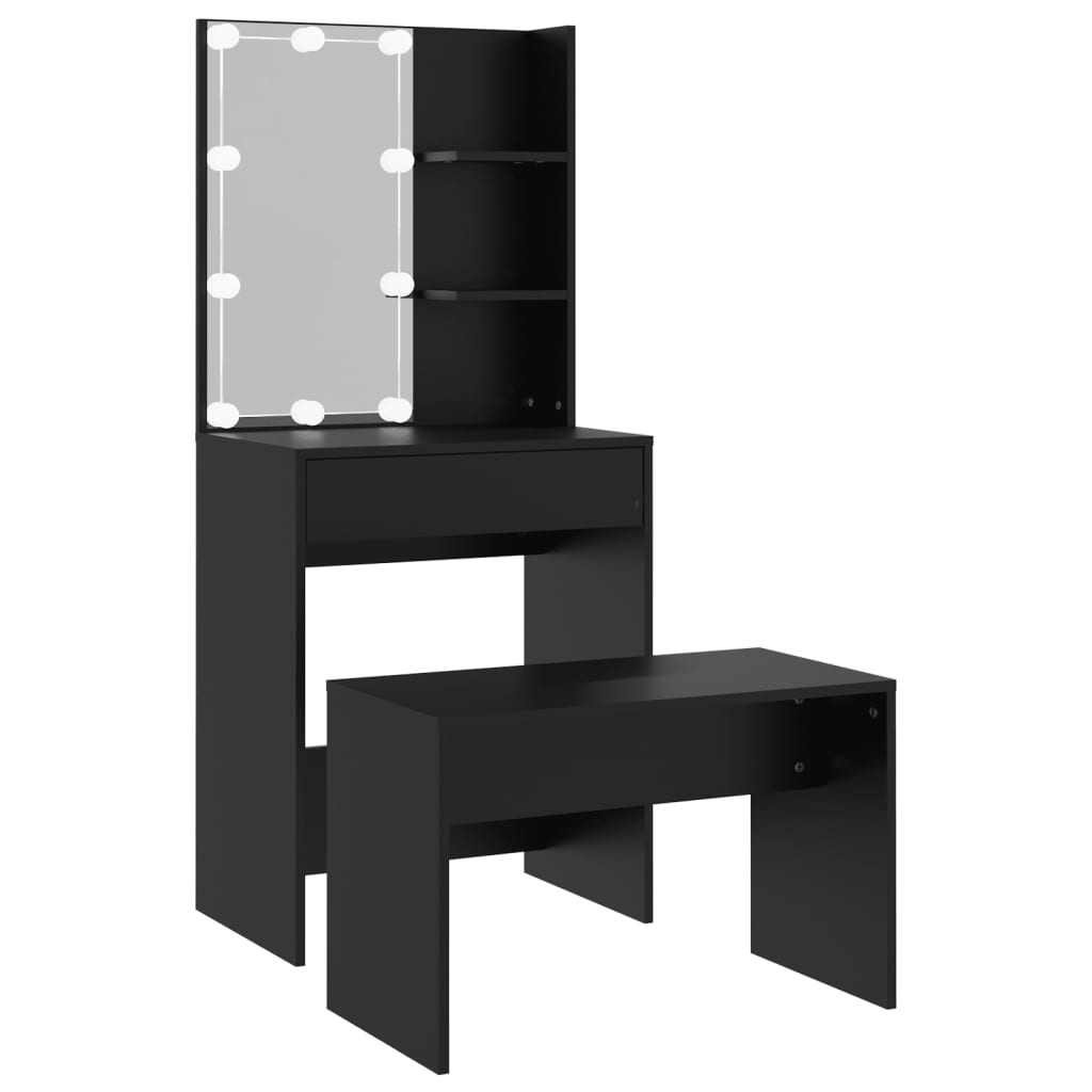 Juego De Tocador Con Led Madera Contrachapada Negro_1