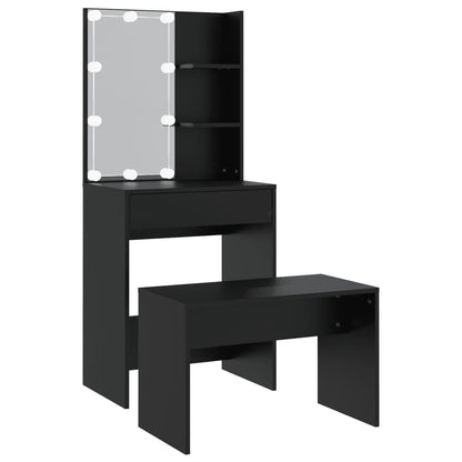 Juego De Tocador Con Led Madera Contrachapada Negro_1