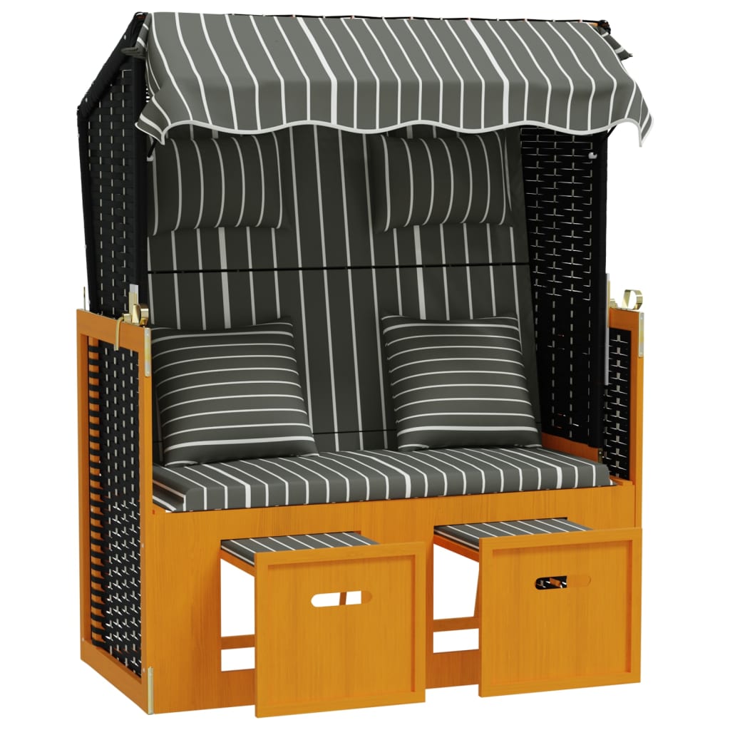 Silla Strandkorb Con Cojines Ratán Sintético Madera Negro Gris_3