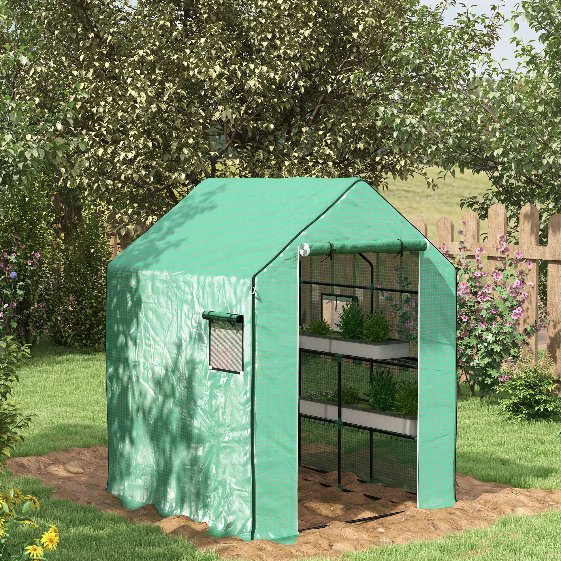 Outsunny Cubierta De Invernadero 140x143x190 Cm Con Ventana Anti-uv Verde_1