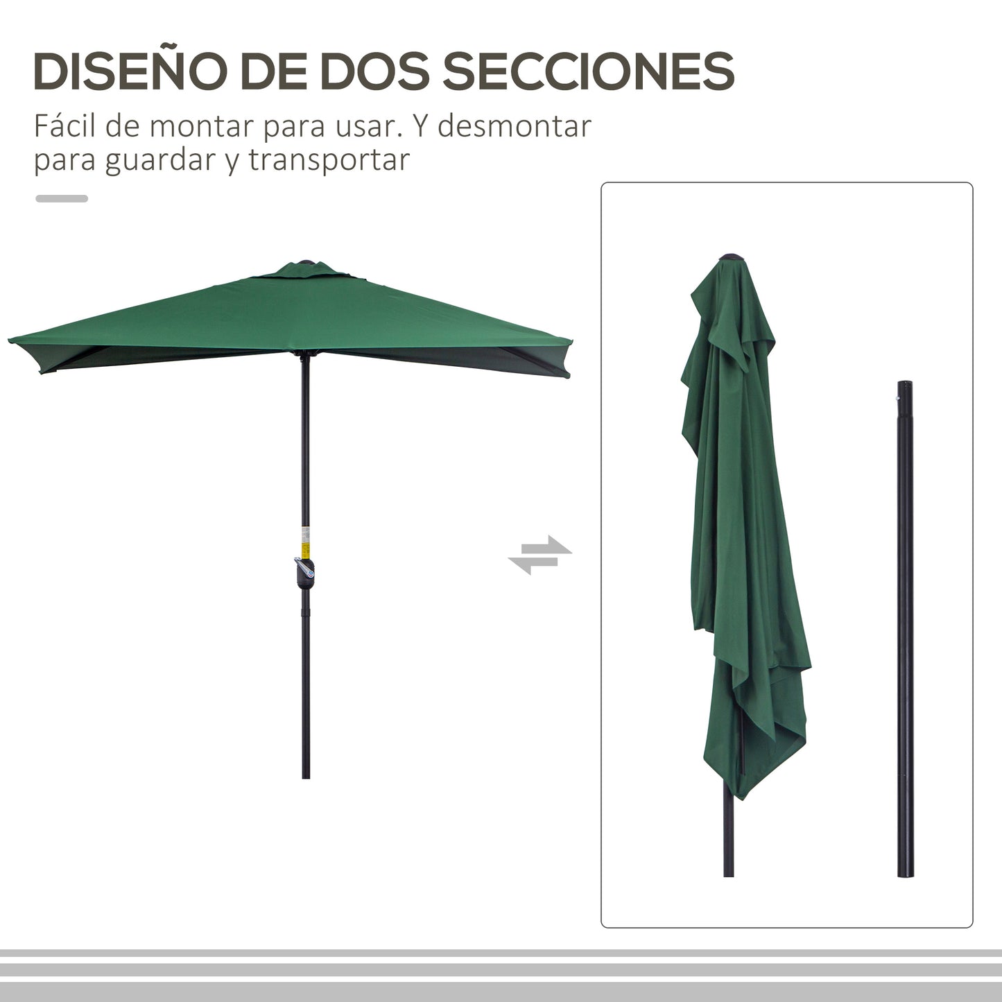 Outsunny Sombrilla Rectangular 230x130x245 Cm Con Manivela Protección Uv 30+_4