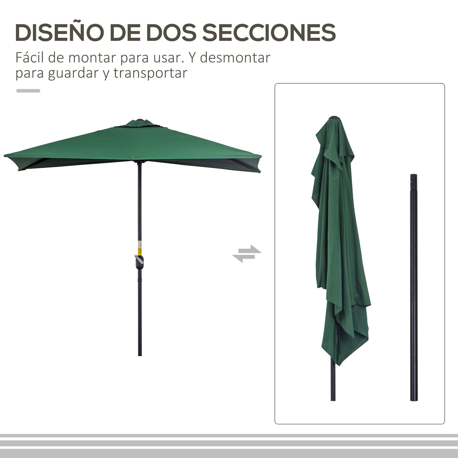 Outsunny Sombrilla Rectangular 230x130x245 Cm Con Manivela Protección Uv 30+_4