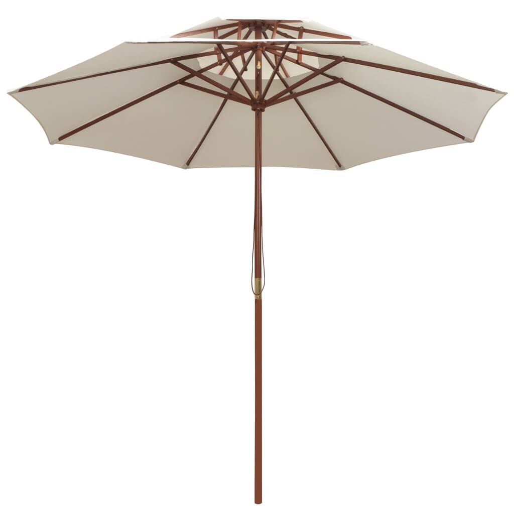 Vidaxl Sombrilla De Dos Niveles Palo De Madera Blanco Crema 270x270 Cm_1