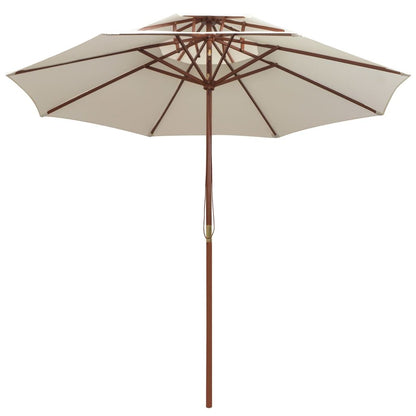 Vidaxl Sombrilla De Dos Niveles Palo De Madera Blanco Crema 270x270 Cm_1