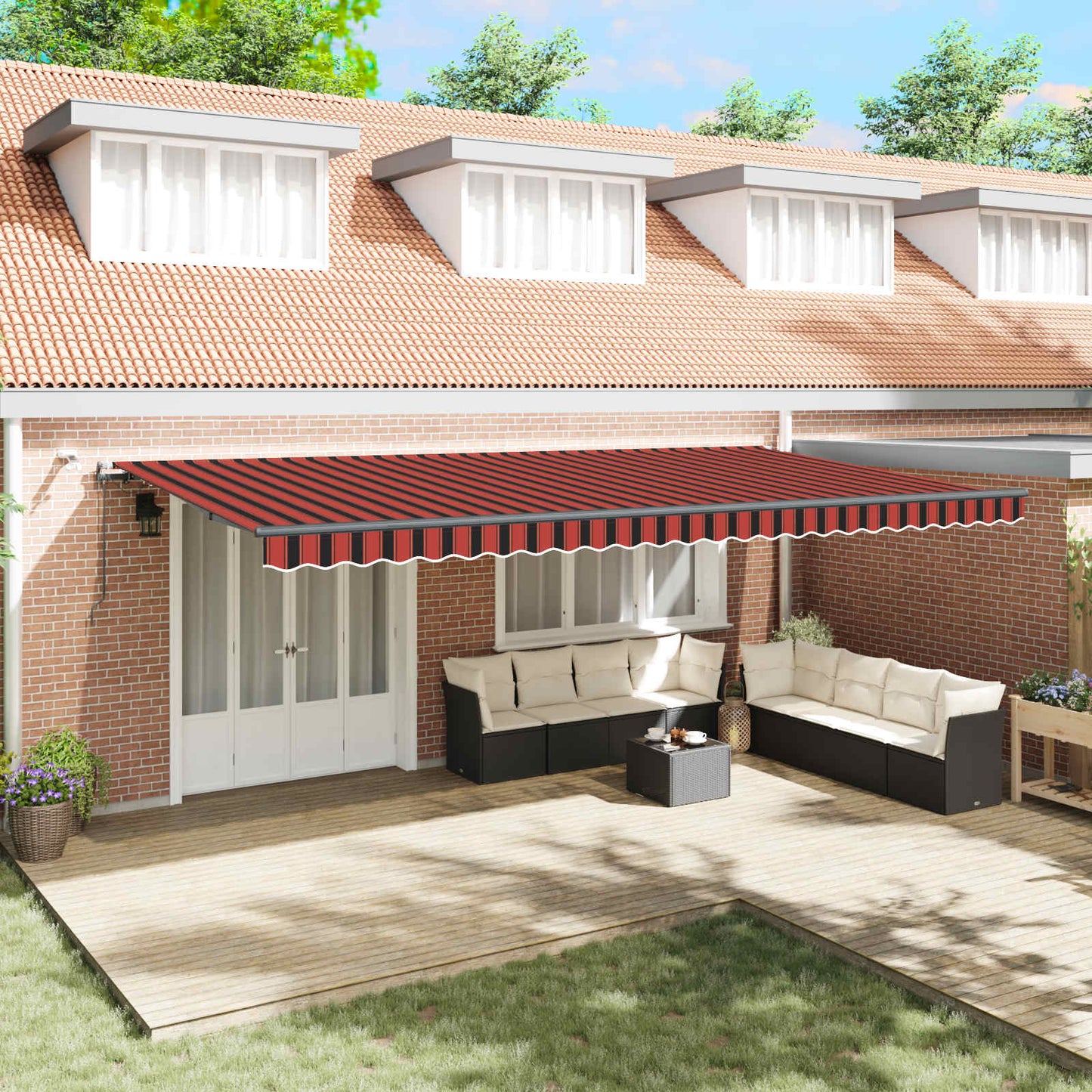 Toldo Retráctil Naranja Y Marrón 600 X 350 Cm Poliéster_1