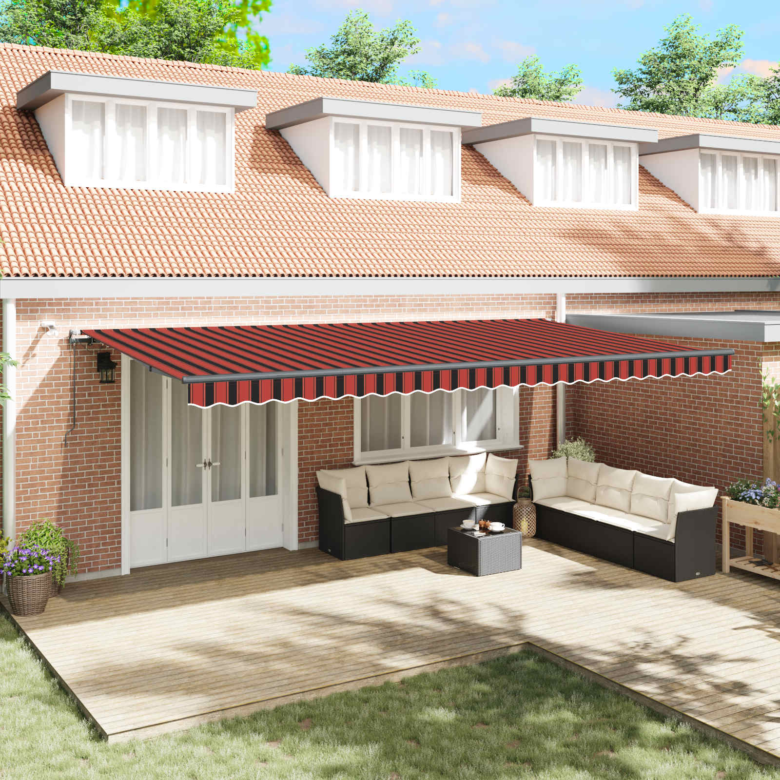Toldo Retráctil Naranja Y Marrón 600 X 350 Cm Poliéster_1