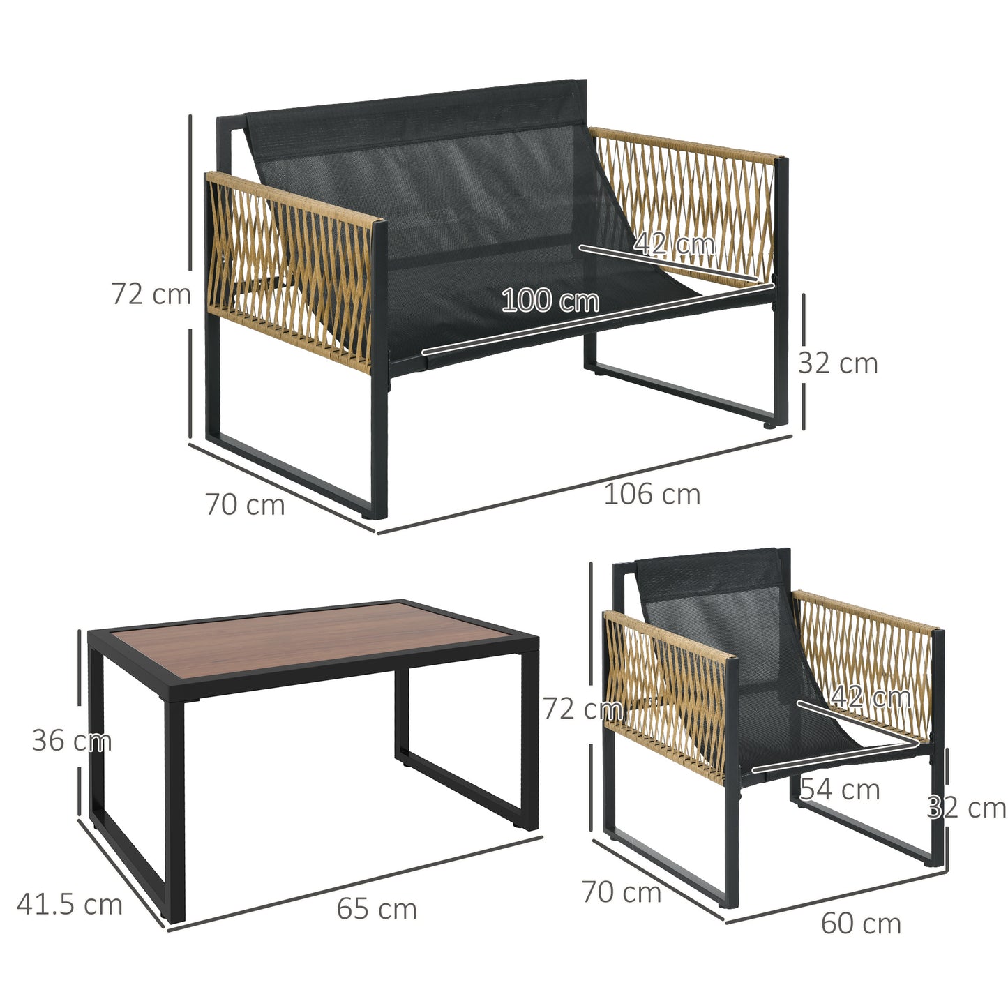 Outsunny Conjunto De Muebles De Jardín De Ratán Juego De 4 Piezas Gris Oscuro_2