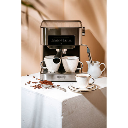 Cafetera Espresso Automática 15 Bares 1,6l, Brazo Doble Salida, Espumador Leche, Calienta Tazas Camry Cr4410 Negro/plata
