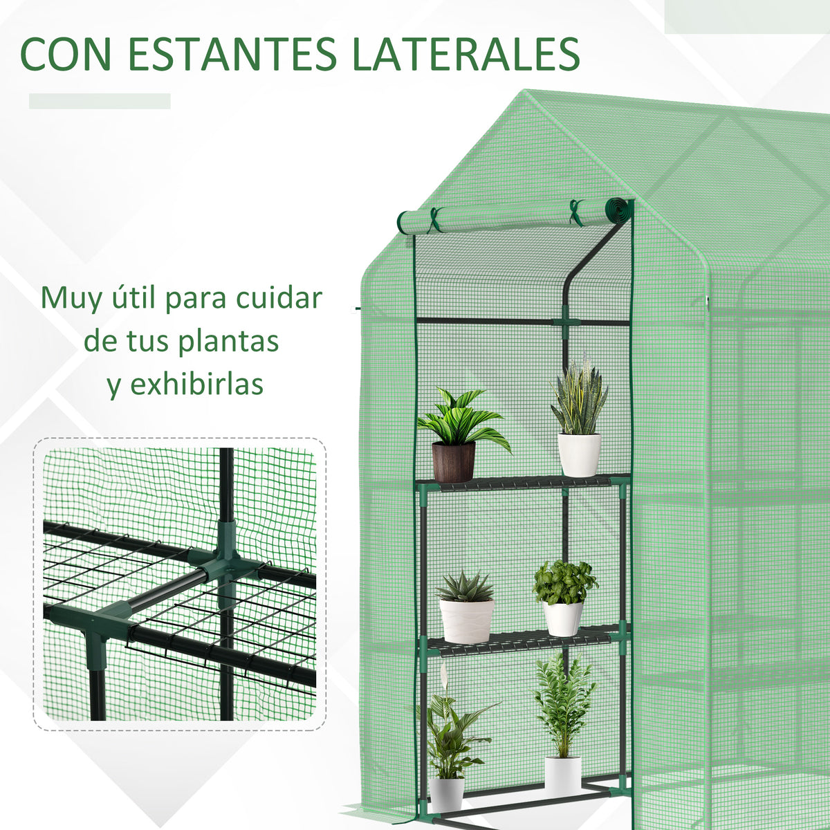 Invernadero De Jardín Con 4 Estantes Outsunny 143x138x190 Cm Verde_5