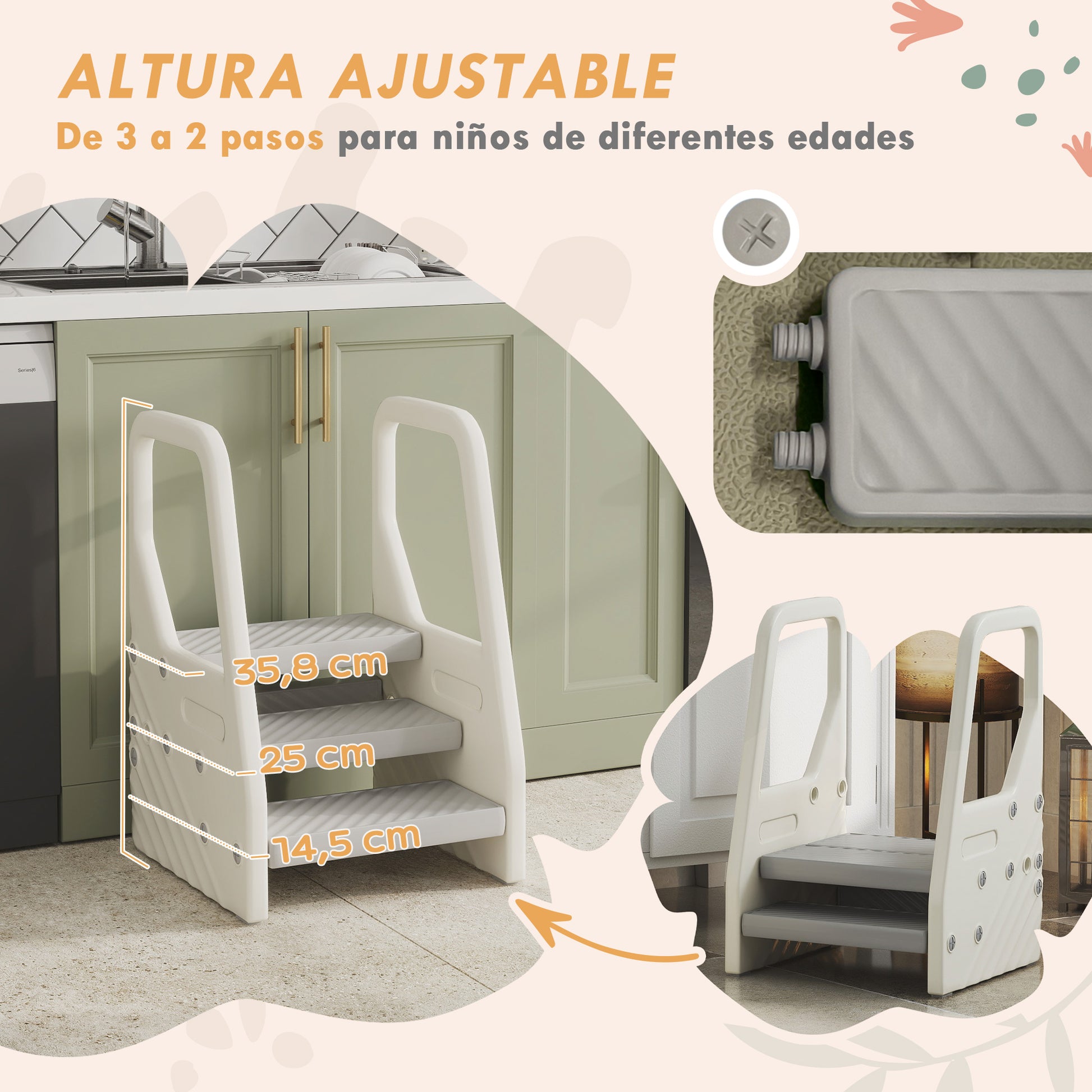 Aiyaplay Taburete Para Niños Ajustable De 2 A 3 Peldaños_3
