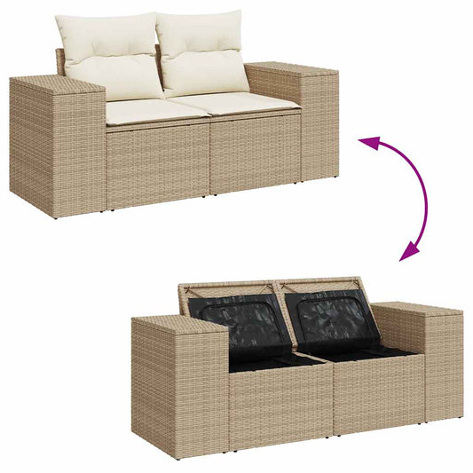Set Sofás De Jardín 7 Piezas Y Cojines Ratán Sintético Beige / Vetonek_0